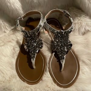 Silver Glitter Crystal Sandals